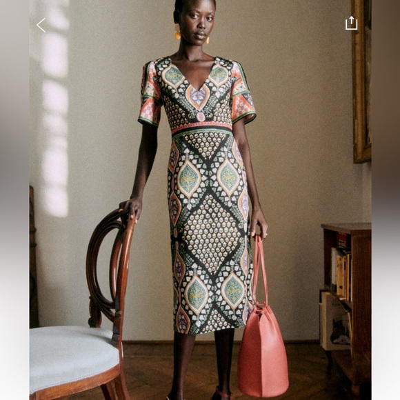 Sezane Dresses & Skirts - Sezane Black Multicolor Geometric Paisley Midi Dress